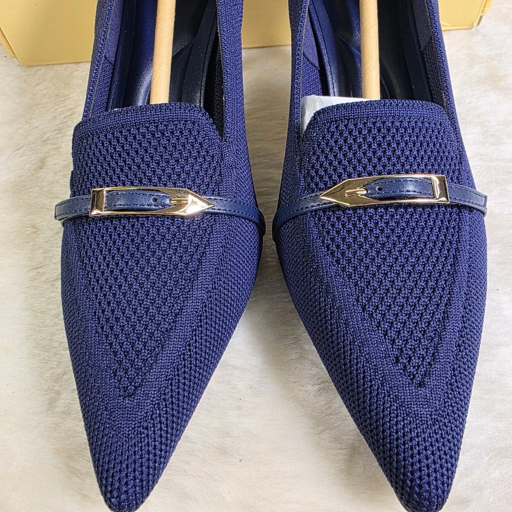 Cosy Island EliteLoaf Pointed Toe Heeled Pumps Buckle Navy Blue Womens 6.5 New